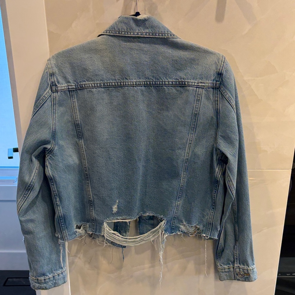 Frame Denim Cropped Light Wash Distressed Jean Jacket - Picture 2 of 3